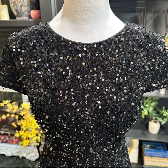 Mustard Seed Velvet Sequins Black Flirty Mini Skater Dress Size M - Picture 3 of 14